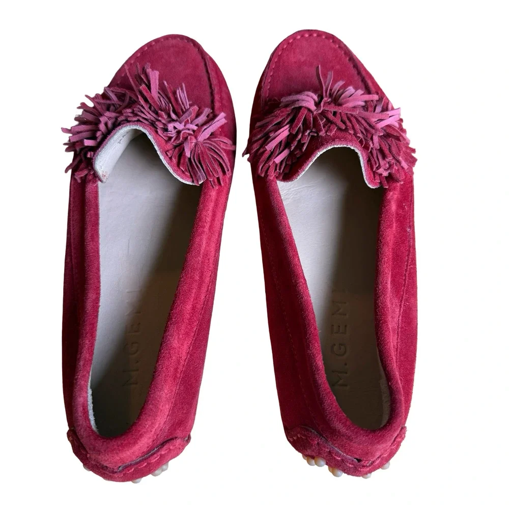 M. Gemi Italy Red Driving Loafers Flats Slip On Suede Leather Shoes 36.5 / 6 .5